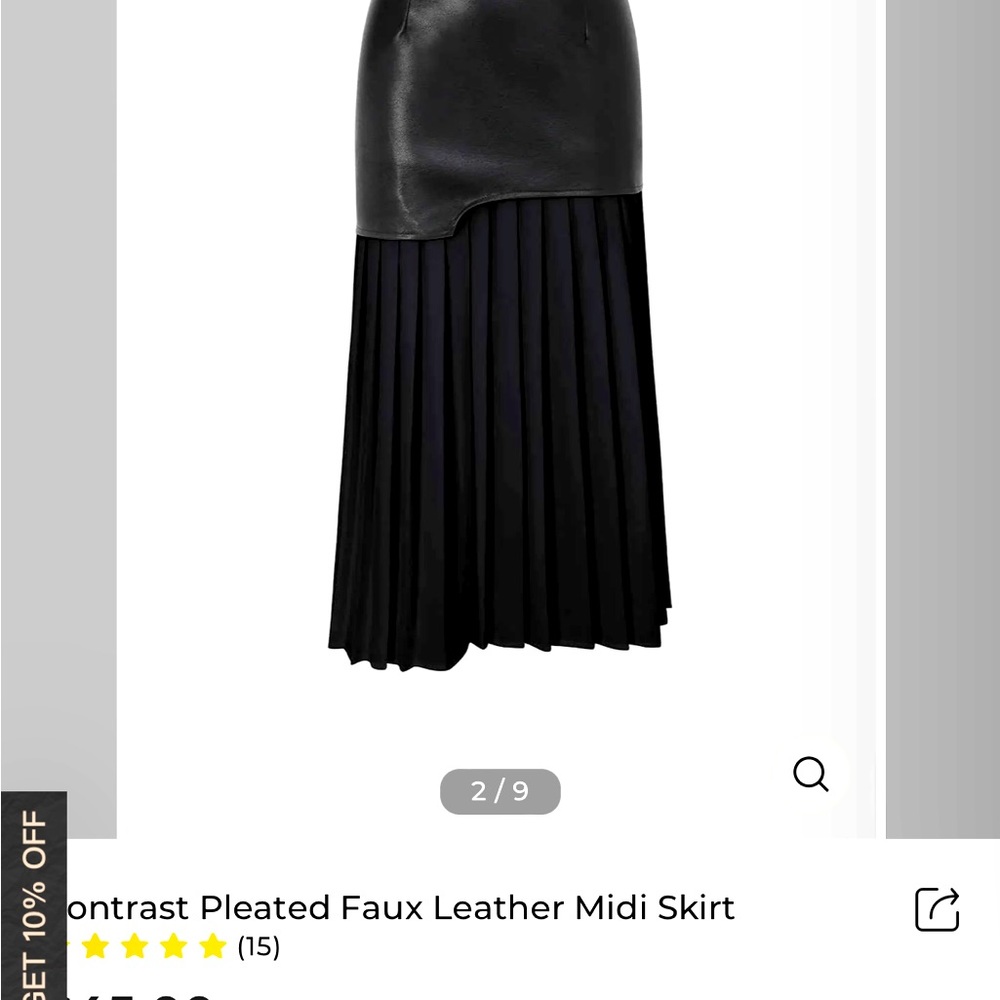 Micas Contrast Pleated Faux Leather Midi Skirt